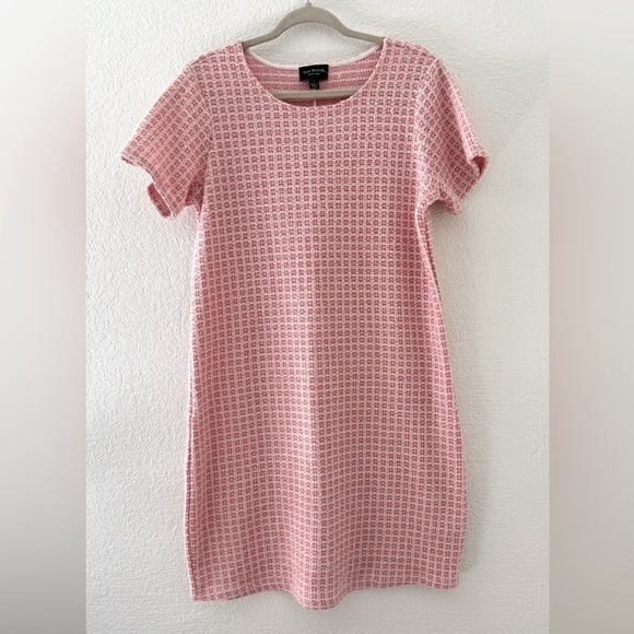 Isaac Mizrahi Pink Sheath Dress Short Sleeve Crew Neck Texture Size  L - Picture 2 of 8